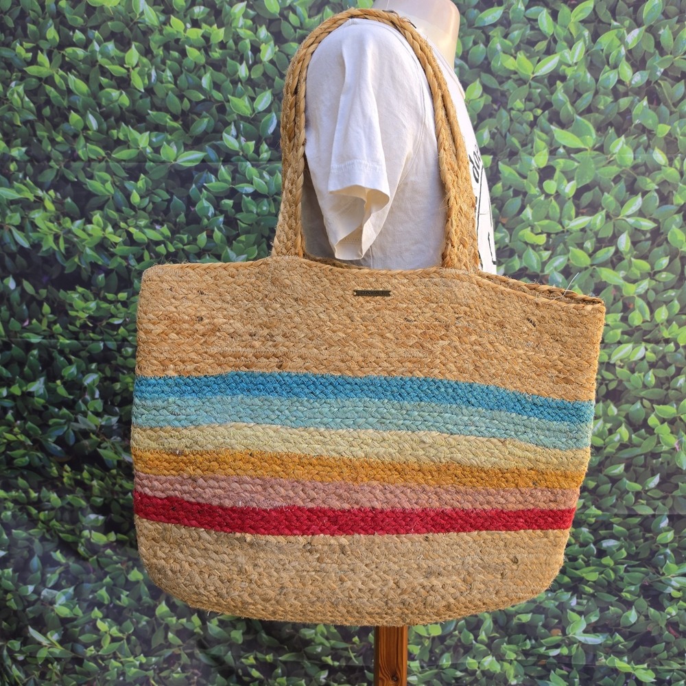 O'Neill Jute Beach Tote Bag Natural Striped Large Shoulder Bag Boho Summer